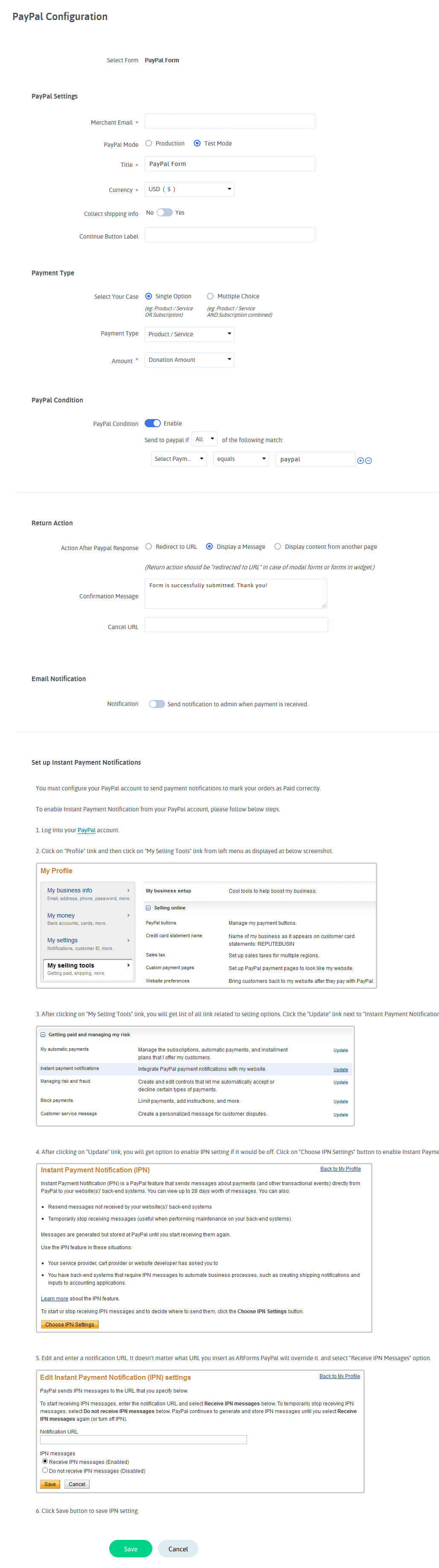 ARFoms PayPal - Configure PayPal Forms