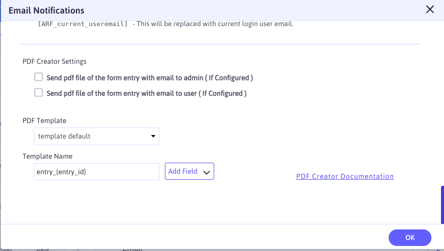 ARFoms PDF Creator Form Settings